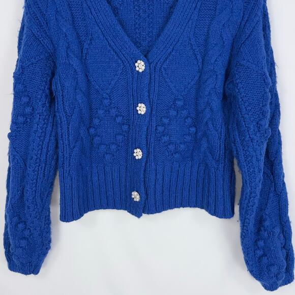 Slate & Willow Women's Bobble Chunky Knit Cardigan Sweater XS Blue - Picture 5 of 14